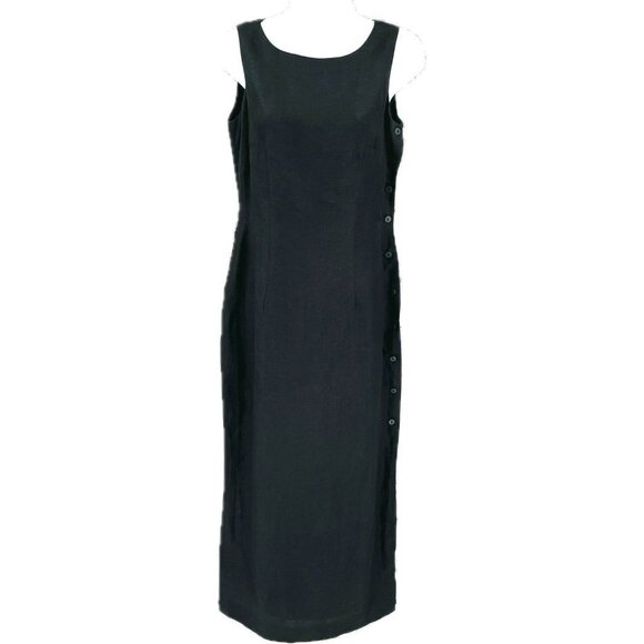 Brooks Brothers Linen Dress Size 4 Black Side Button Sleeveless Lined Round Neck - Picture 1 of 10